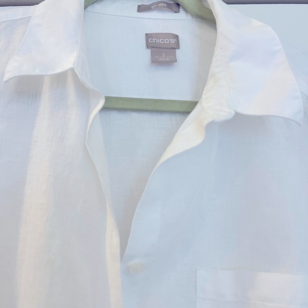 Chico's White Linen No-Iron Shirt size 3 or 16W - Picture 3 of 6